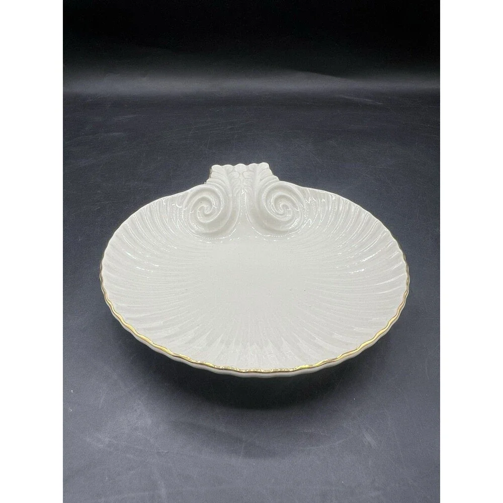 Lenox Aegean Shell Dish Ivory Porcelain Gold Trim Candy Ring Catchall Japan